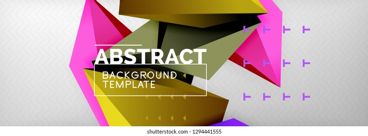 Bright colorful triangular poly 3d composition, vector abstract geometric background, minimal design, polygonal futuristic poster