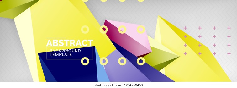 Bright colorful triangular poly 3d composition, vector abstract geometric background, minimal design, polygonal futuristic poster