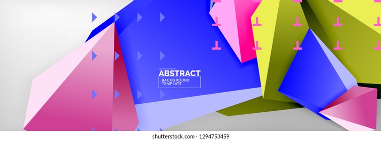 Hellbunt bunter Dreieckspolympietrie, 3D-Komposition, abstrakter, geometrischer Hintergrund, minimales Design, polygonales futuristisches Poster