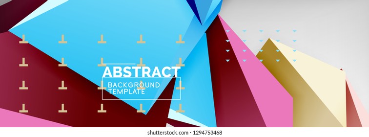 Bright colorful triangular poly 3d composition, vector abstract geometric background, minimal design, polygonal futuristic poster