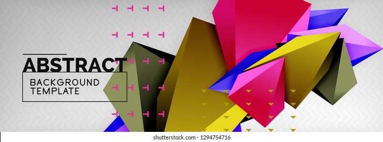 Bright colorful triangular poly 3d composition, vector abstract geometric background, minimal design, polygonal futuristic poster