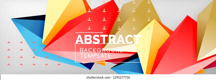 Bright colorful triangular poly 3d composition, vector abstract geometric background, minimal design, polygonal futuristic poster