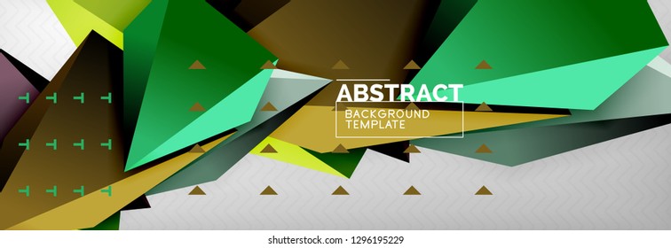 Bright colorful triangular poly 3d composition, vector abstract geometric background, minimal design, polygonal futuristic poster