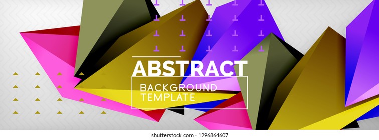 Bright colorful triangular poly 3d composition, vector abstract geometric background, minimal design, polygonal futuristic poster