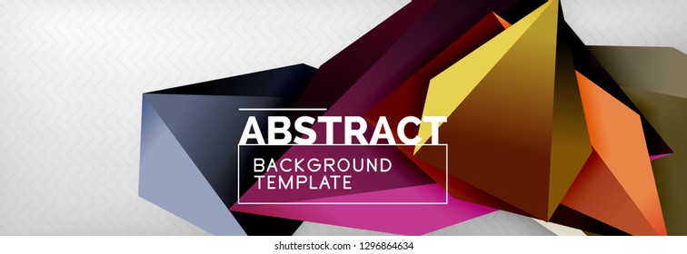 Bright colorful triangular poly 3d composition, vector abstract geometric background, minimal design, polygonal futuristic poster