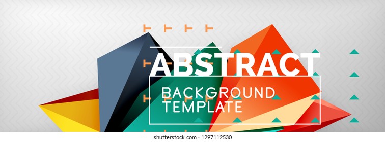 Bright colorful triangular poly 3d composition, vector abstract geometric background, minimal design, polygonal futuristic poster