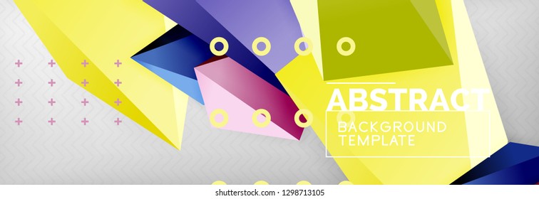 Bright colorful triangular poly 3d composition, vector abstract geometric background, minimal design, polygonal futuristic poster
