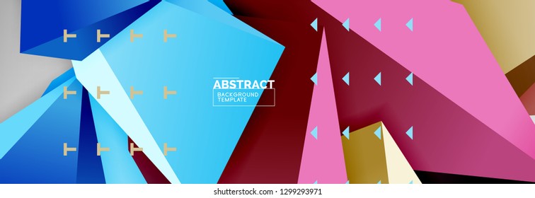 Bright colorful triangular poly 3d composition, vector abstract geometric background, minimal design, polygonal futuristic poster