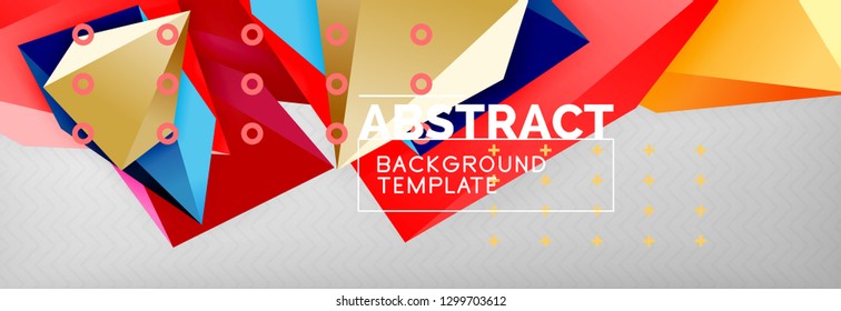Bright colorful triangular poly 3d composition, vector abstract geometric background, minimal design, polygonal futuristic poster