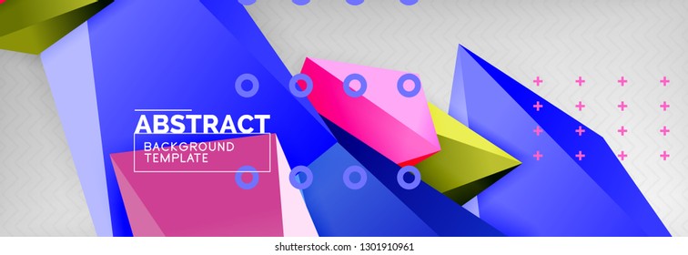 Hellbunt bunter Dreieckspolympietrie, 3D-Komposition, abstrakter, geometrischer Hintergrund, minimales Design, polygonales futuristisches Poster
