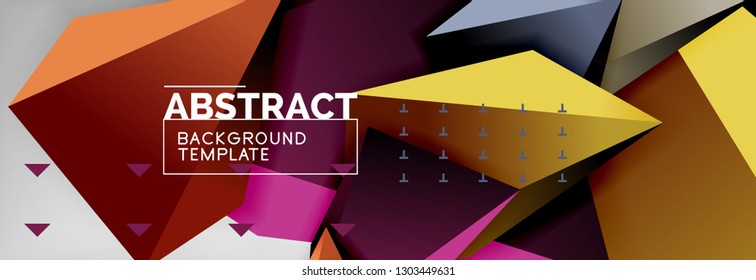 Bright colorful triangular poly 3d composition, vector abstract geometric background, minimal design, polygonal futuristic poster