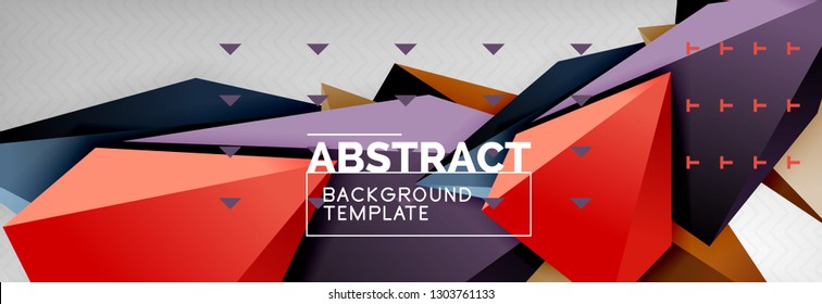 Bright colorful triangular poly 3d composition, vector abstract geometric background, minimal design, polygonal futuristic poster