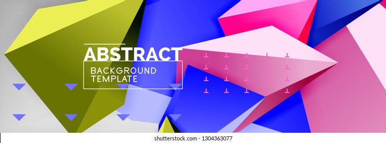 Bright colorful triangular poly 3d composition, vector abstract geometric background, minimal design, polygonal futuristic poster