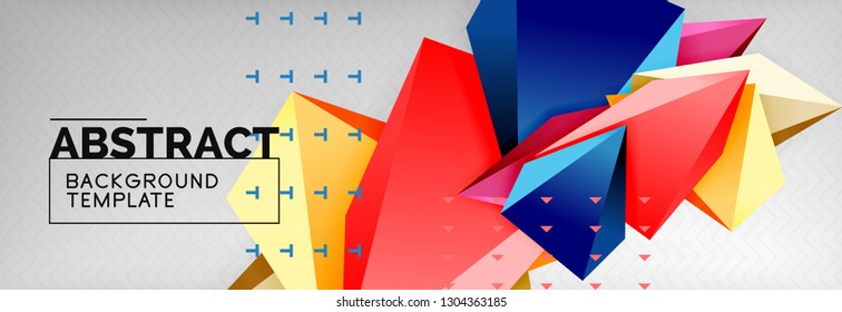 Bright colorful triangular poly 3d composition, vector abstract geometric background, minimal design, polygonal futuristic poster