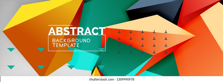 Bright colorful triangular poly 3d composition, vector abstract geometric background, minimal design, polygonal futuristic poster