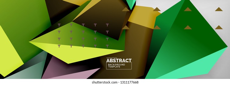 Bright colorful triangular poly 3d composition, vector abstract geometric background, minimal design, polygonal futuristic poster