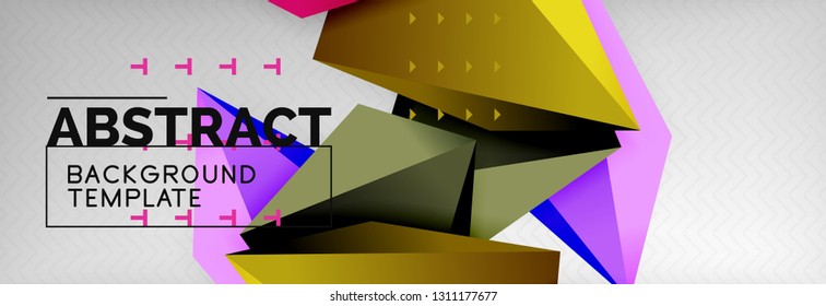 Bright colorful triangular poly 3d composition, vector abstract geometric background, minimal design, polygonal futuristic poster