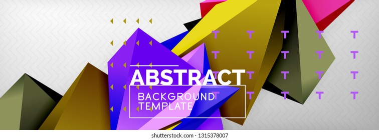 Bright colorful triangular poly 3d composition, vector abstract geometric background, minimal design, polygonal futuristic poster