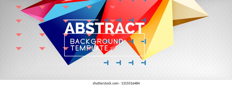 Bright colorful triangular poly 3d composition, vector abstract geometric background, minimal design, polygonal futuristic poster