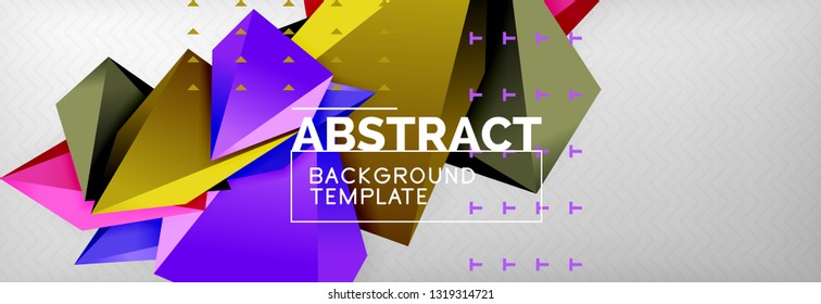 Bright colorful triangular poly 3d composition, vector abstract geometric background, minimal design, polygonal futuristic poster