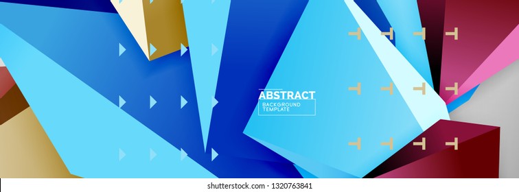 Bright colorful triangular poly 3d composition, vector abstract geometric background, minimal design, polygonal futuristic poster