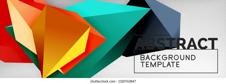 Bright colorful triangular poly 3d composition, vector abstract geometric background, minimal design, polygonal futuristic poster