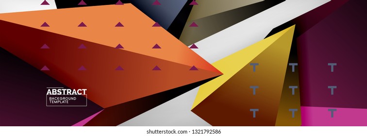 Bright colorful triangular poly 3d composition, vector abstract geometric background, minimal design, polygonal futuristic poster