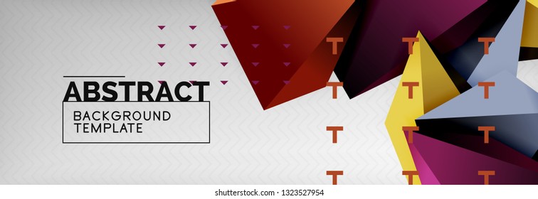 Bright colorful triangular poly 3d composition, vector abstract geometric background, minimal design, polygonal futuristic poster