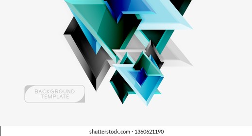 Composición 3d de poli triangular brillante, fondo geométrico abstracto vectorial, diseño mínimo, póster futurista poligonal