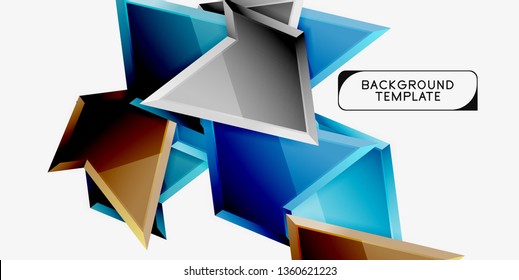 Bright colorful triangular poly 3d composition, vector abstract geometric background, minimal design, polygonal futuristic poster