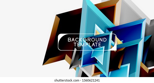 Bright colorful triangular poly 3d composition, vector abstract geometric background, minimal design, polygonal futuristic poster