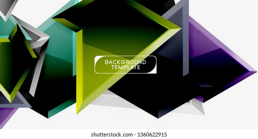 Bright colorful triangular poly 3d composition, vector abstract geometric background, minimal design, polygonal futuristic poster