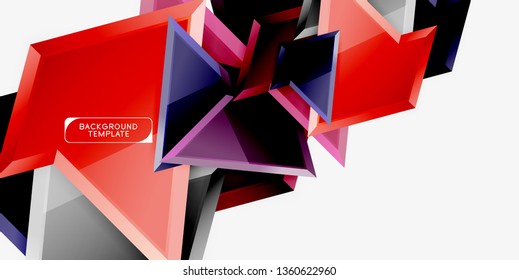 Bright colorful triangular poly 3d composition, vector abstract geometric background, minimal design, polygonal futuristic poster