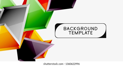 Bright colorful triangular poly 3d composition, vector abstract geometric background, minimal design, polygonal futuristic poster