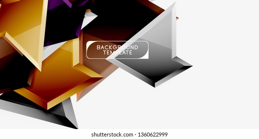 Bright colorful triangular poly 3d composition, vector abstract geometric background, minimal design, polygonal futuristic poster