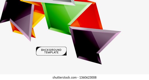 Bright colorful triangular poly 3d composition, vector abstract geometric background, minimal design, polygonal futuristic poster