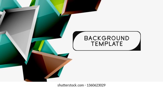 Bright colorful triangular poly 3d composition, vector abstract geometric background, minimal design, polygonal futuristic poster