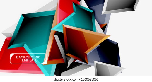 Composición 3d de poli triangular brillante, fondo geométrico abstracto vectorial, diseño mínimo, póster futurista poligonal