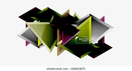 Bright colorful triangular poly 3d composition, vector abstract geometric background, minimal design, polygonal futuristic poster