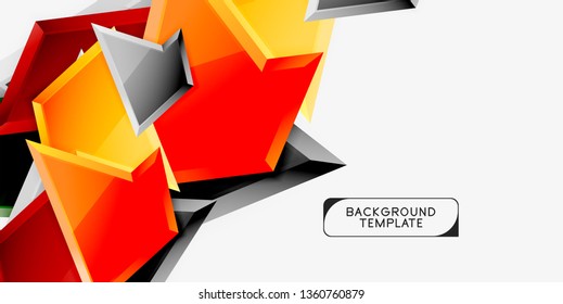 Bright colorful triangular poly 3d composition, vector abstract geometric background, minimal design, polygonal futuristic poster