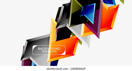 Bright colorful triangular poly 3d composition, vector abstract geometric background, minimal design, polygonal futuristic poster