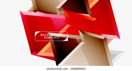 Bright colorful triangular poly 3d composition, vector abstract geometric background, minimal design, polygonal futuristic poster