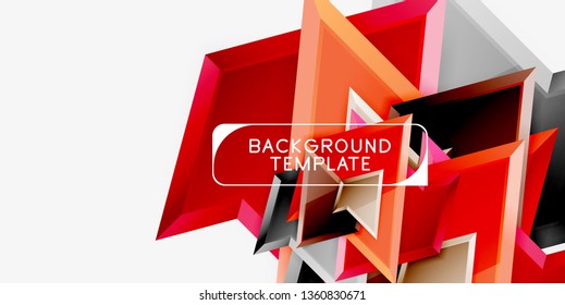 Bright colorful triangular poly 3d composition, vector abstract geometric background, minimal design, polygonal futuristic poster
