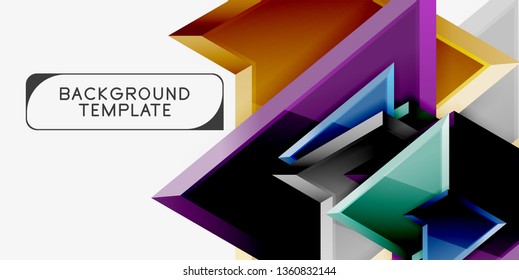 Hellbunt bunter Dreieckspolympietrie, 3D-Komposition, abstrakter, geometrischer Hintergrund, minimales Design, polygonales futuristisches Poster