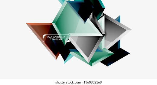 Composición 3d de poli triangular brillante, fondo geométrico abstracto vectorial, diseño mínimo, póster futurista poligonal