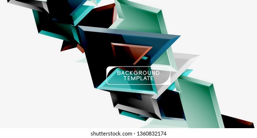 Bright colorful triangular poly 3d composition, vector abstract geometric background, minimal design, polygonal futuristic poster