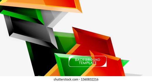 Bright colorful triangular poly 3d composition, vector abstract geometric background, minimal design, polygonal futuristic poster