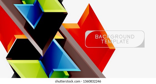 Bright colorful triangular poly 3d composition, vector abstract geometric background, minimal design, polygonal futuristic poster