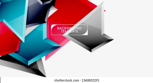 Bright colorful triangular poly 3d composition, vector abstract geometric background, minimal design, polygonal futuristic poster