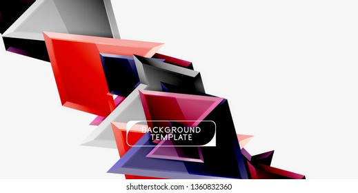 Bright colorful triangular poly 3d composition, vector abstract geometric background, minimal design, polygonal futuristic poster